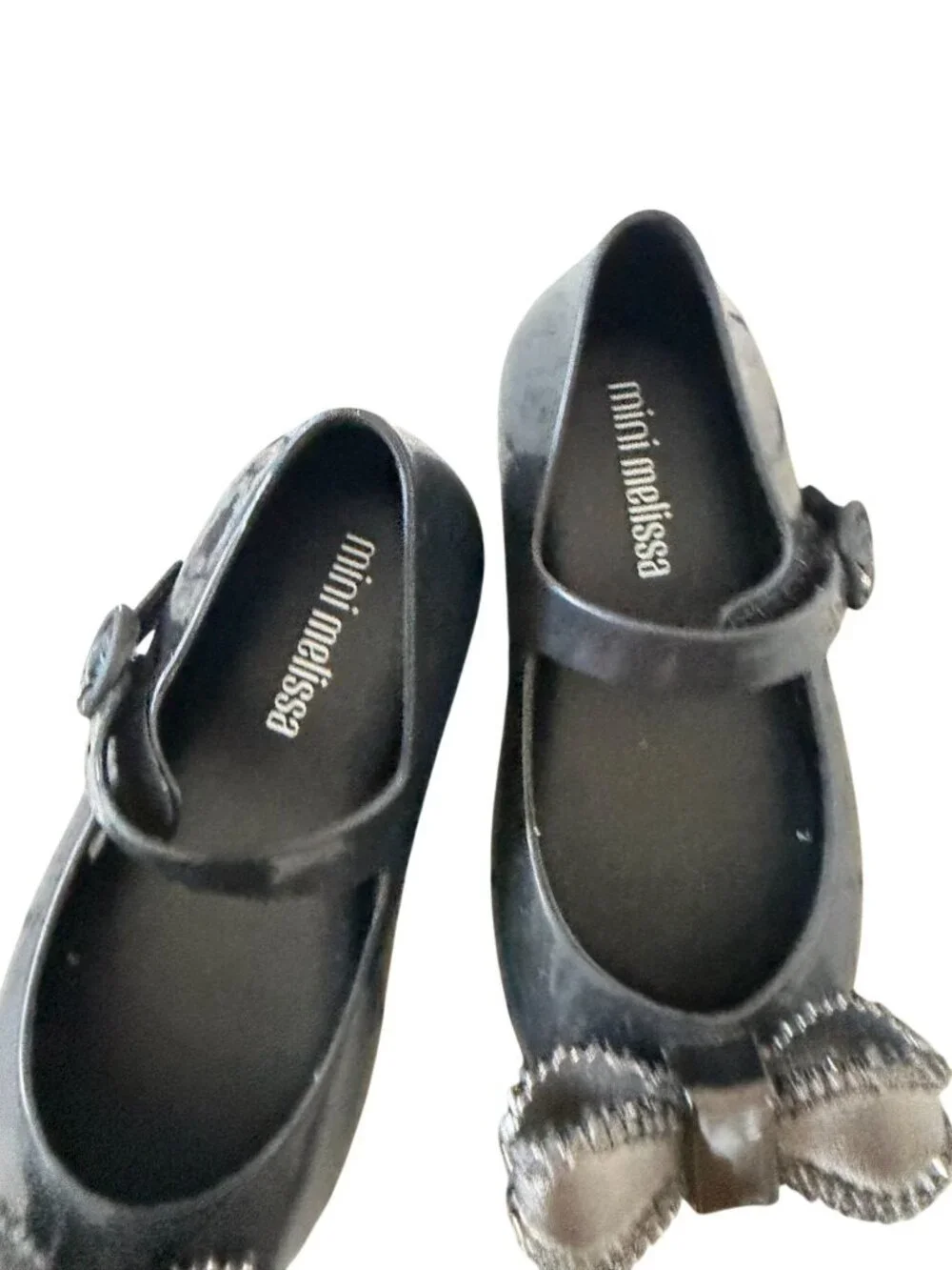 MINI MELISSA Silver Black Bow Mary Janes Flats Size 8